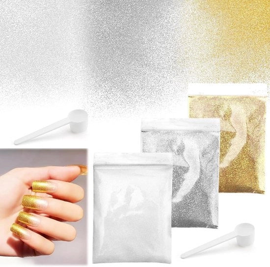 Glitterpoeder Premium 60 g per decorazioni natalizie - Arte dei piedi - Oro Argento Bianco
