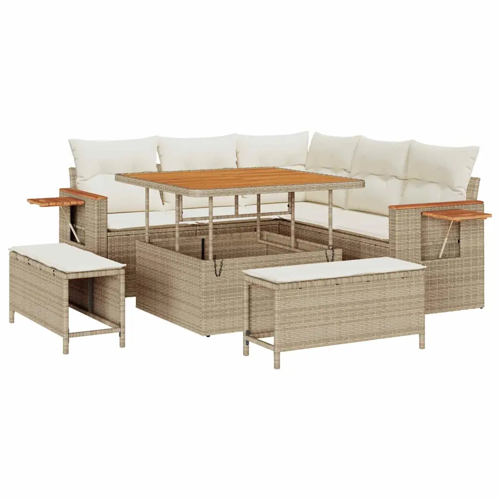 Set Divano da Giardino con cuscino 8 pcs Beige e Crema