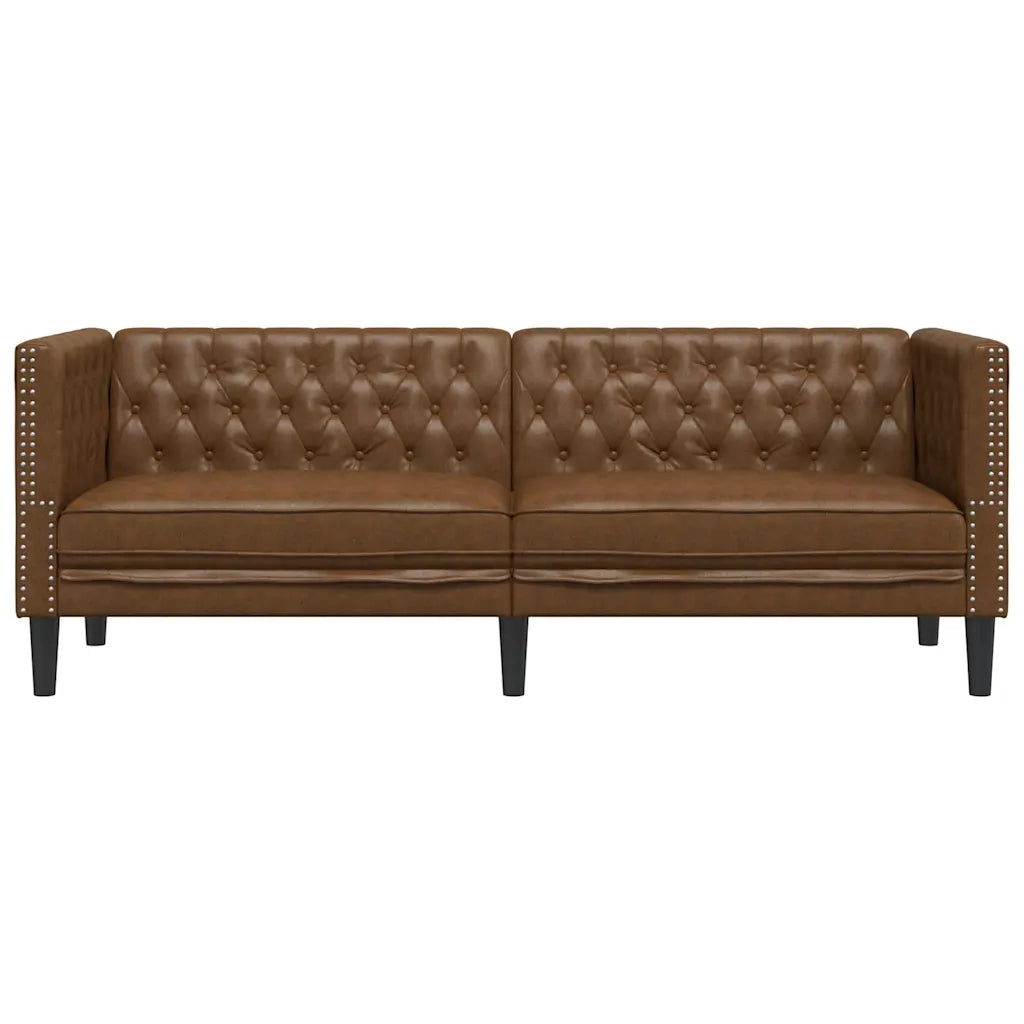 Divano Chesterfield a 3 Posti Marrone in Similpelle Scamosciata