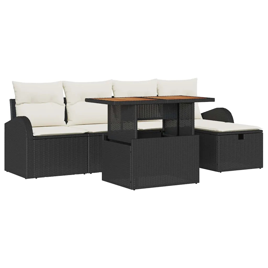 Set Divano da Giardino 6 pcs Nero polyrattan