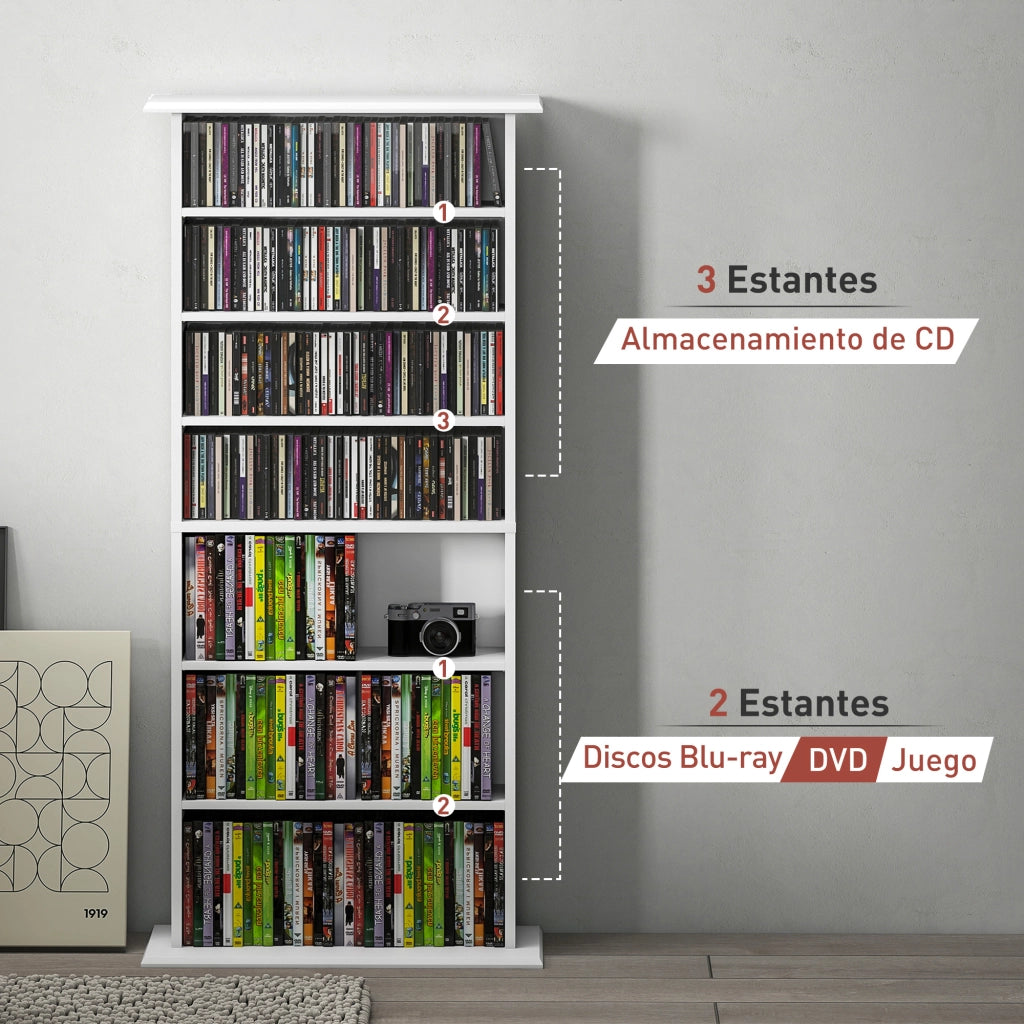 Libreria CD DVD ¨C Xylo ¨C 8 scomparti ripiani regolabili bianco 58x24x126 cm