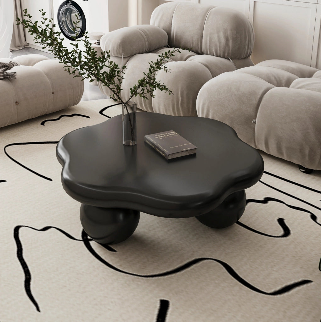 Tavolino da caffè a forma di nuvola ?80x35 cm; design arrotondato in MDF nero