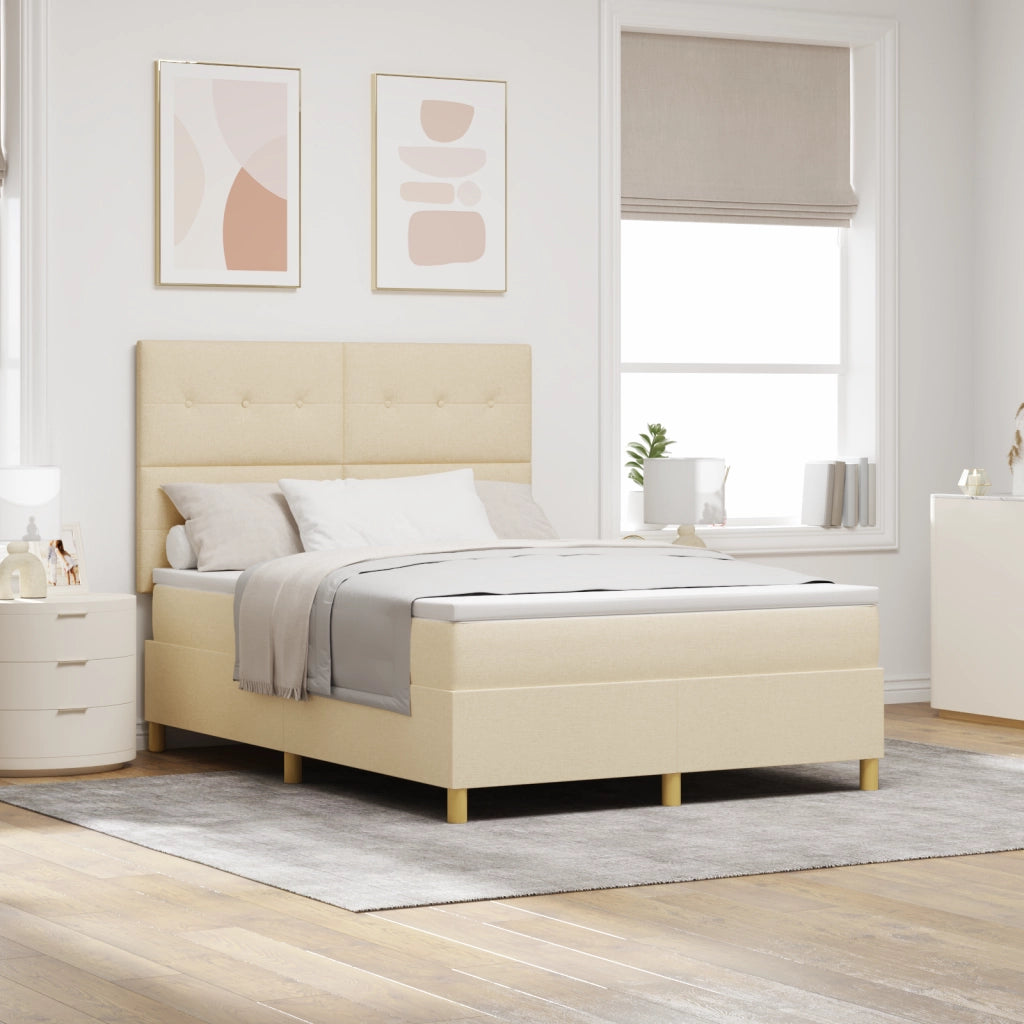Letto con Box Spring e Materasso & LED Crema 140x190 cm Tessuto