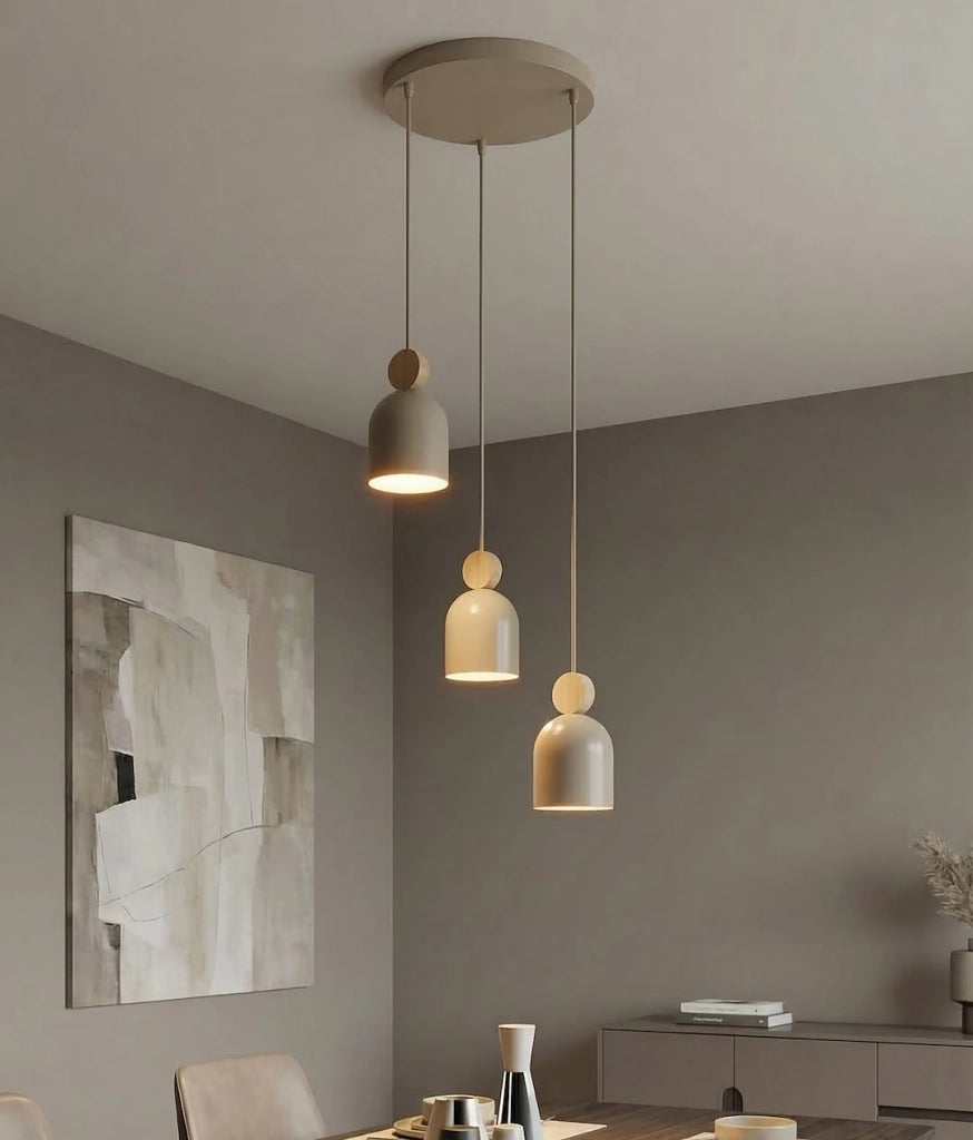 Lampada sospesa Japandi beige 3xGU10 legno MESI Emibig