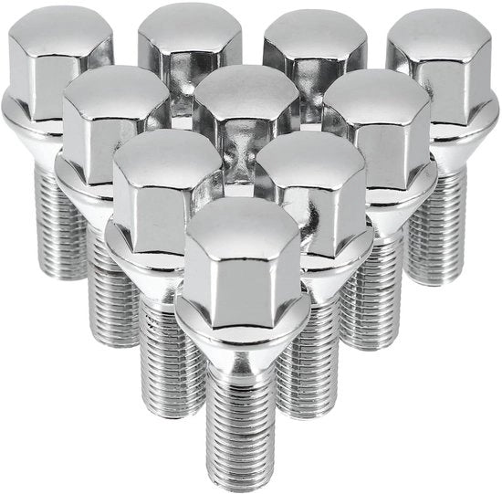 Set di 10 viti e dadi per ruote in cromo M12 x 1,5 per auto