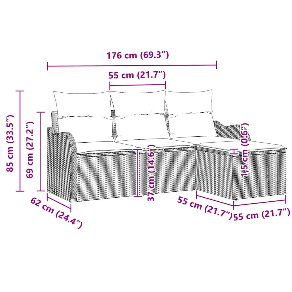 Set Divano da Giardino con cuscino 4 pz | Set Salotto da Giardino Marrone Poly Rattan