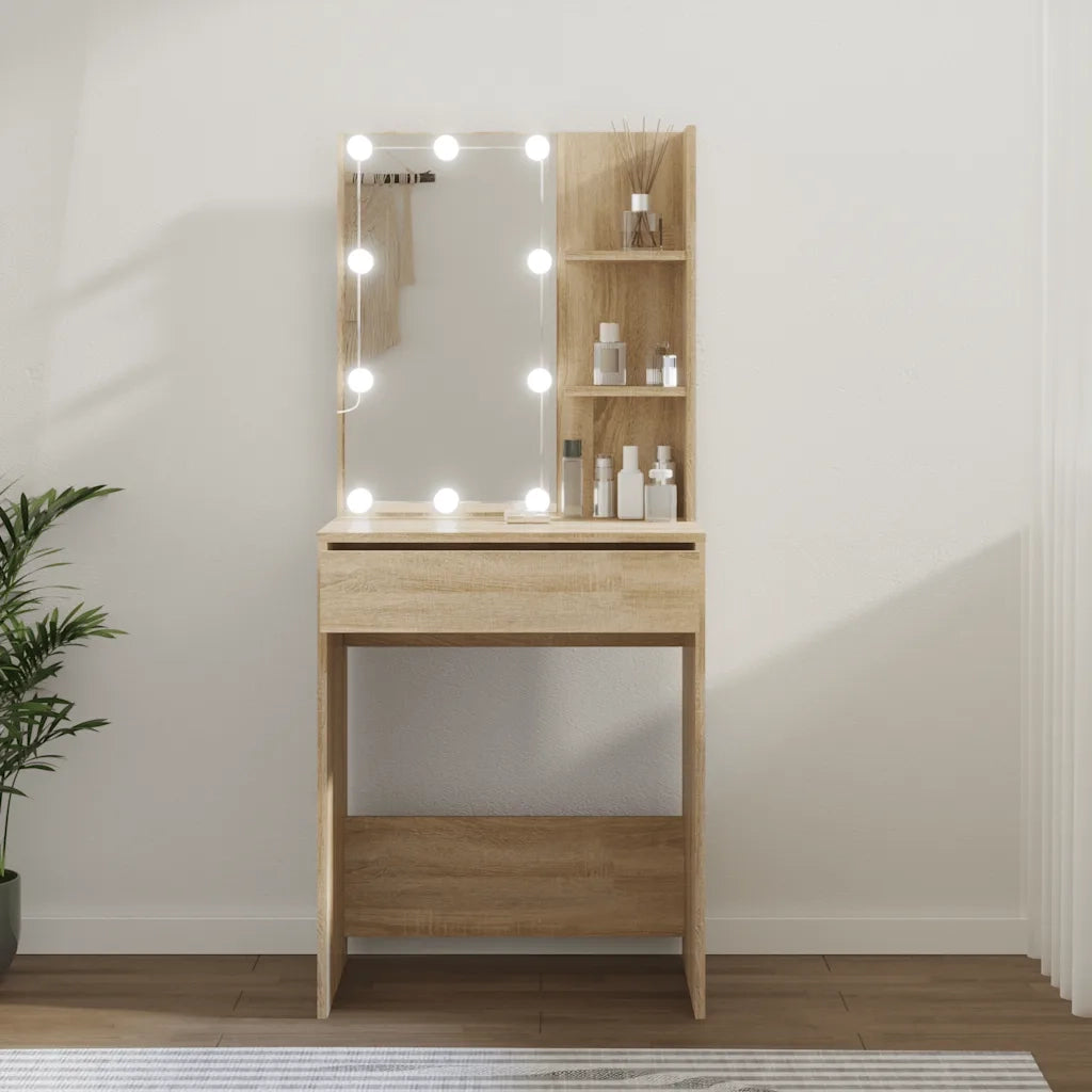 Toeletta | Tavolo da Trucco con LED Rovere Sonoma 60x40x140 cm