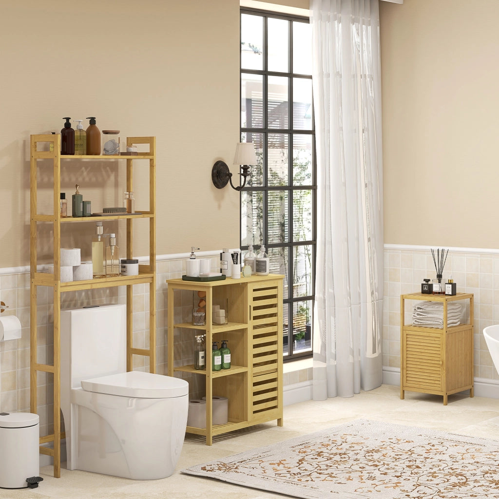 Scaffale bagno sopra WC in bambù naturale con 3 ripiani e sistema antiribaltamento