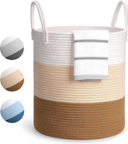 Cesta per la Lavanderia Grande, Cesta per la Lavanderia Pieghevole, Organizzatore di Cestelli con Maniglia, Cesta per la Lavanderia con Corda di Cotone per Bagno, Salotto, Camera, Bianco Crema + Giallo chiaro