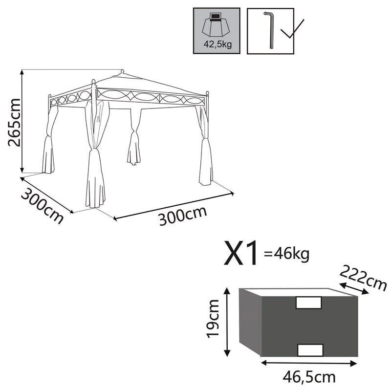 GAZEBO SIWA IN ACCIAIO VERNICIATO NERO E TELO IN POLIESTERE BEIGE 3 X 3 MT