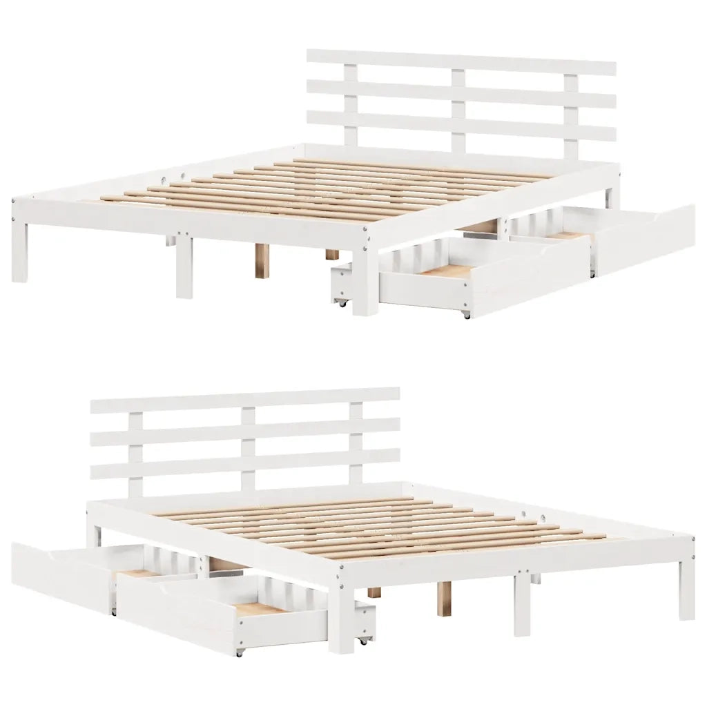 Giroletto con Cassetti Bianco 140x200 cm Legno Massello di Pino 3302011