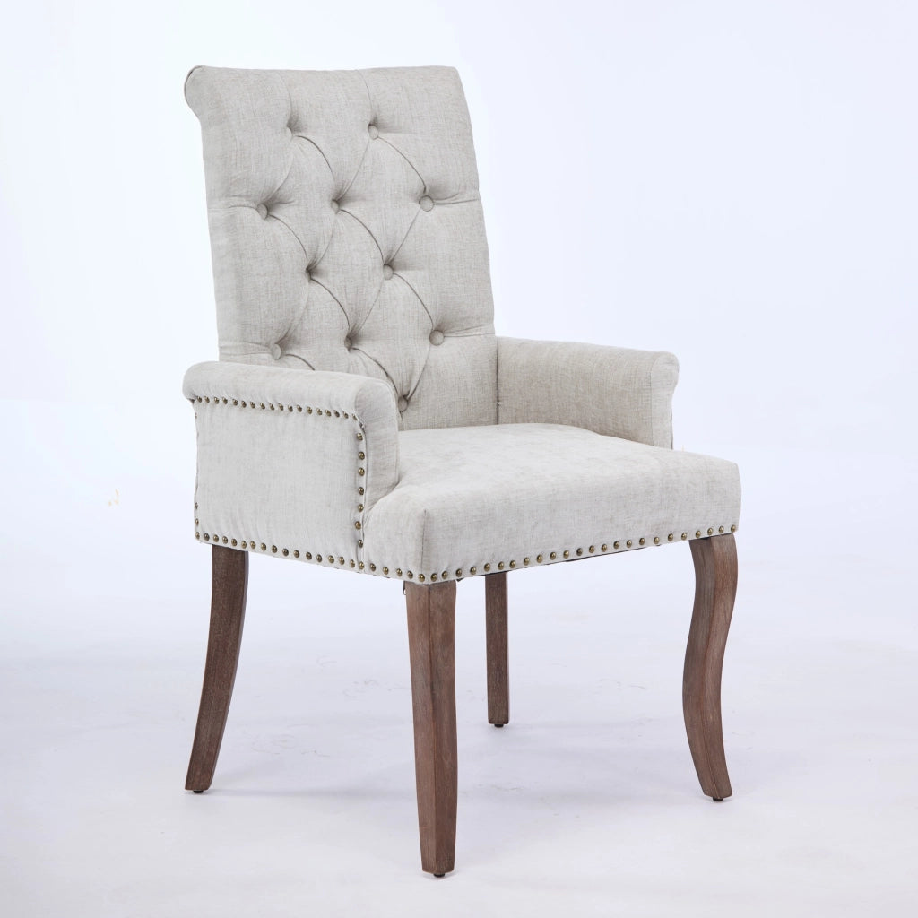 Sedia da Pranzo Imbottita in Velluto con Braccioli e Gambe in Legno ¨C MINIMAL ¨C Beige