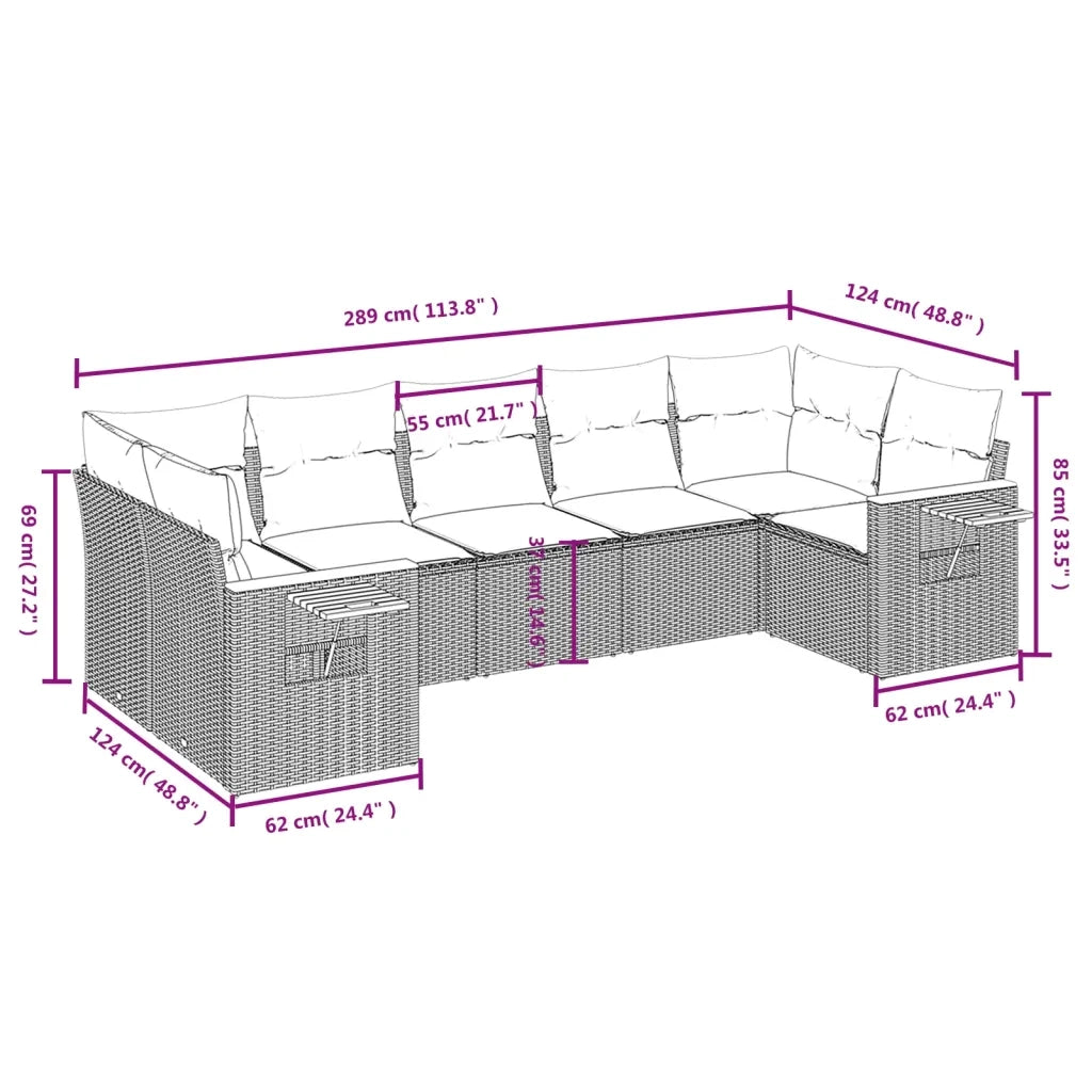 Set Divani da Giardino 7 pz con Cuscini Beige in Polyrattan 3227108