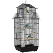 Gabbia per uccelli voliera con altalena maniglia portatile 4 mangiatoie 3 posatoi 50,5 x 41 x 104 cm in acciaio nero