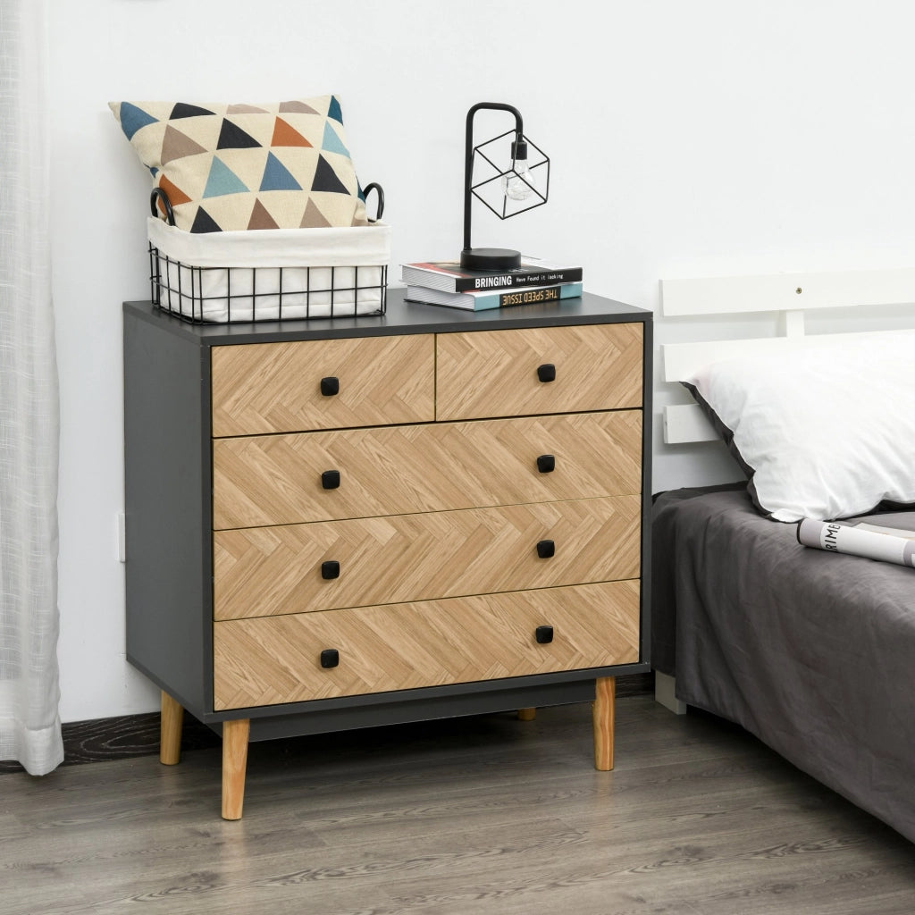 EasyComfort Cassettiera per Camera da Letto in Legno con 5 Cassetti, Stile Vintage Industriale, Grigio Scuro, 80x40x80cm