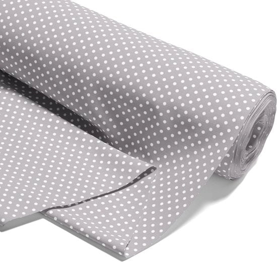 Stoffa per metro cotone 1 m x 160 cm - tessuti per cucire di cotone puro, tessuto decorativo per patchwork, tela e cucire stoffa luce grigia con punti bianchi