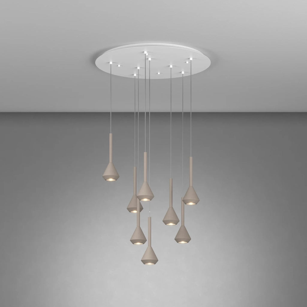 Lampadario Moderno Aygo Metallo Bianco E Sabbia Marrone 8 Luci Gu10