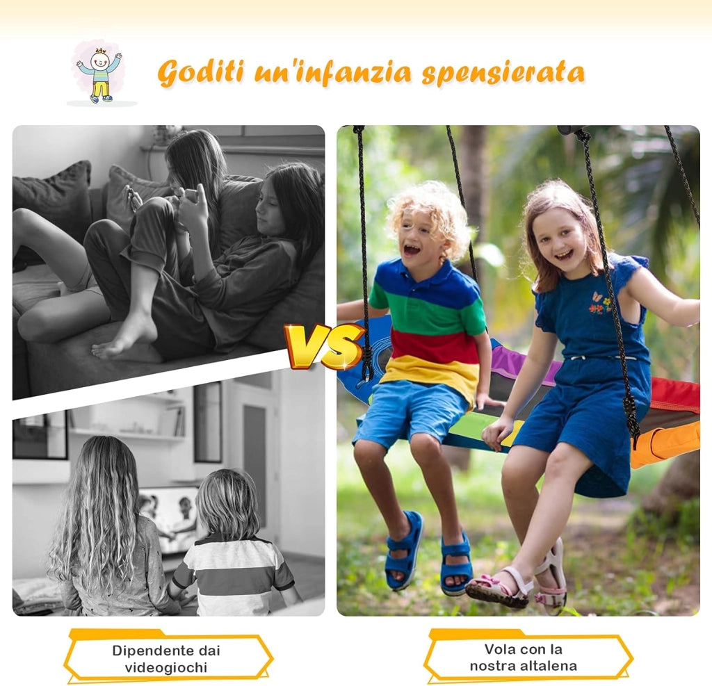 Altalena da Giardino Per Bambini, Altalena Ovale da Albero, con Maniglie, per Esterno, Portata Max. 150 kg (Multicolore)