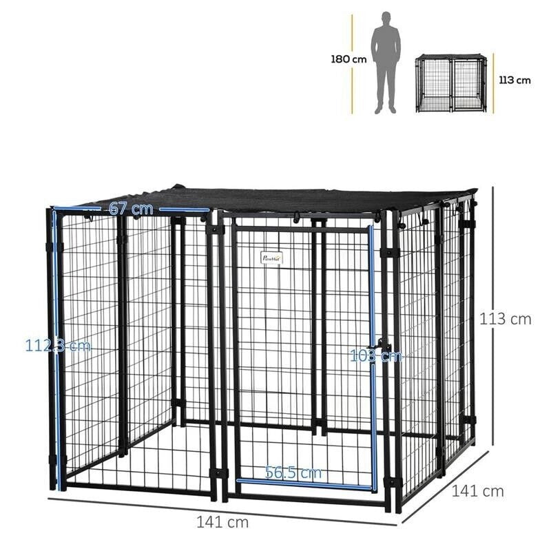 RECINTO PER CANI PIEGHEVOLE CON COPERTURA CON PORTA BLOCCABILE 141X141X113CM