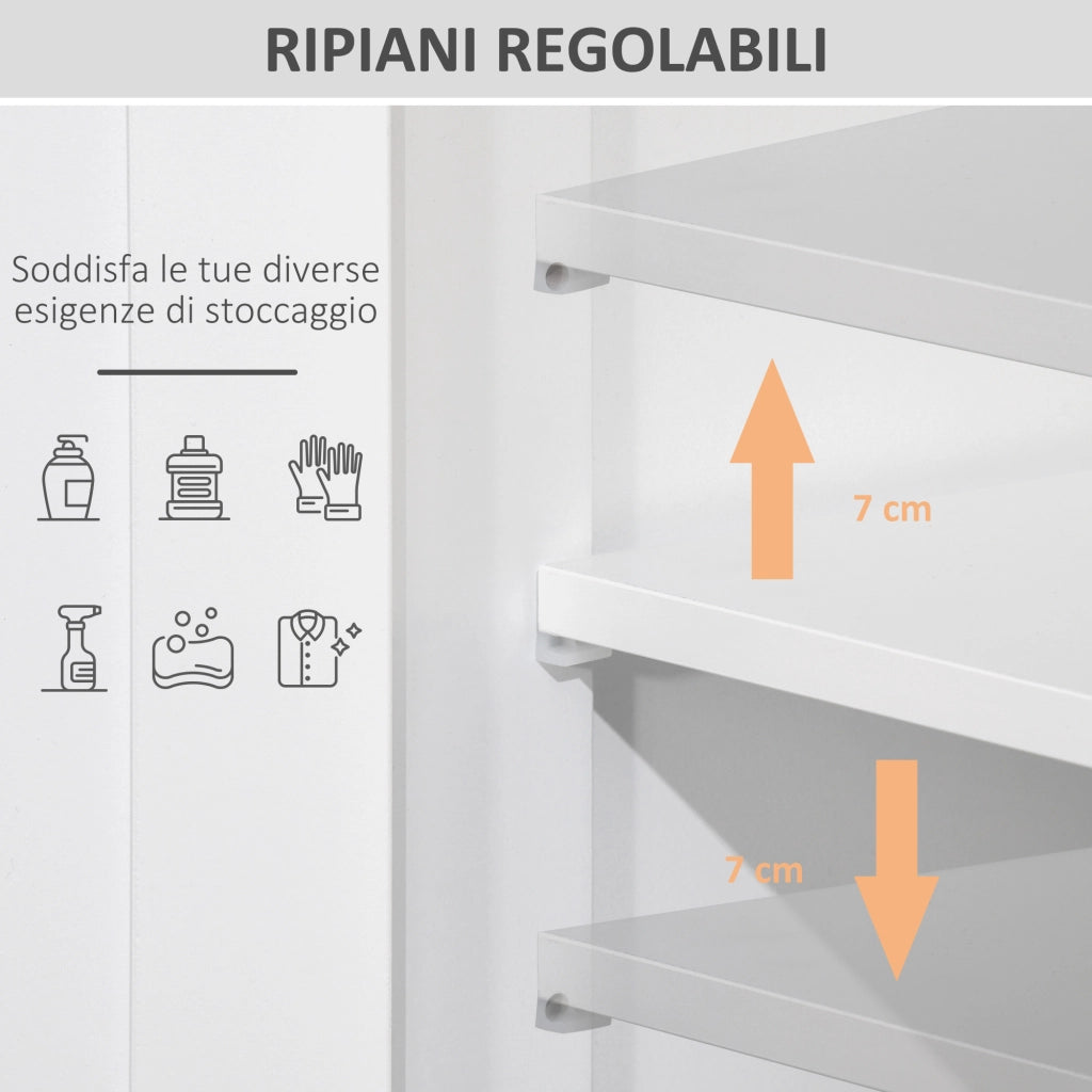 Armadietto Bagno 2 Ante con Mensola e 2 Cassetti Regolabili ¨C zephmum ¨C Bianco 60x30x108.8cm
