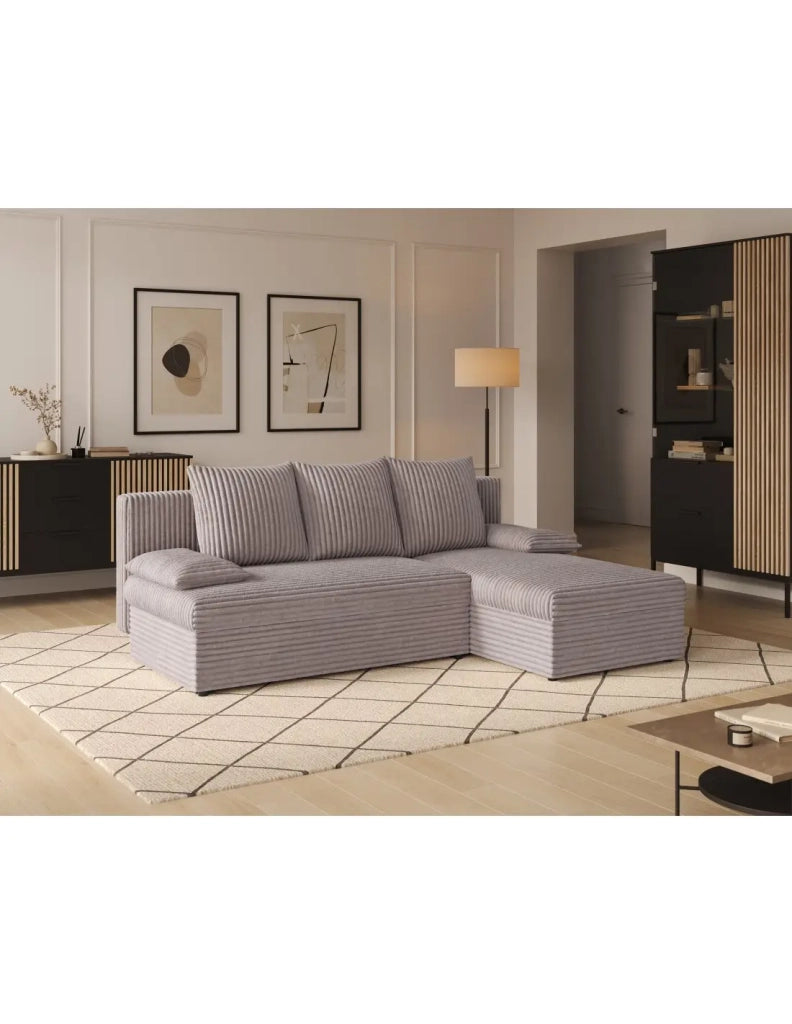 Divano ad angolo Grigio 3 posti 3 posti con contenitore 206x90x146cm GINA