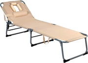 Lettino prendisole con Schienale Regolabile, Foro per Viso e Cuscino, Sedia Sdraio Pieghevole e Leggero in Tessuto Oxford, Sedia da Spiaggia per Giardino, Piscina, 194 x 60 x 36 cm, Beige