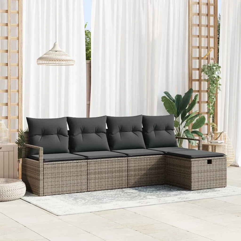 Set di divani con cuscino con archiviazione Grigio polyrattan