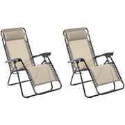 Set 2 sedie sdraio da giardino richiudibili pieghevoli gravità zero color sabbia