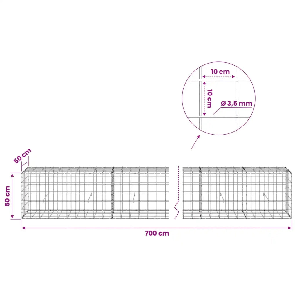 Gabione con Filo da 3,5 mm e Rete da 10x10 cm 700x50x50 cm 3463280