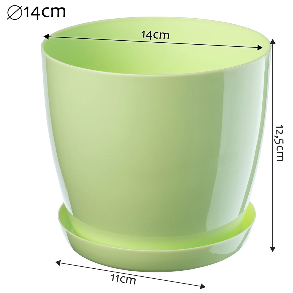 Vaso da fiori KADAX con sottovaso e coperchio in plastica, 14 cm, verde.