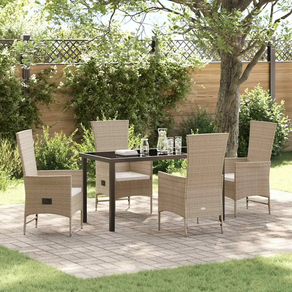 Set da Pranzo per Giardino con cuscino 5 pcs Beige polyrattan 3379466