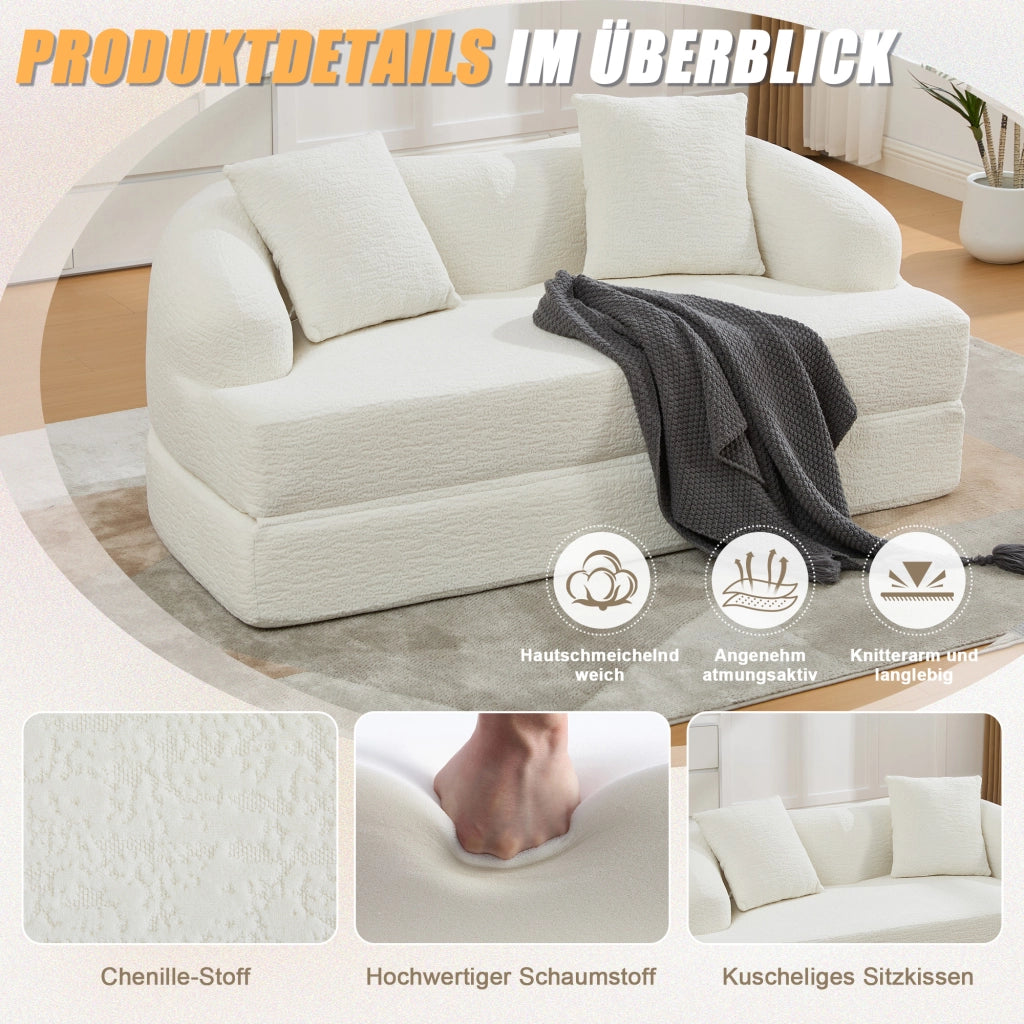 DIVANO LETTO 2 posti pieghevole 157x84x65 cm Chenille Beige
