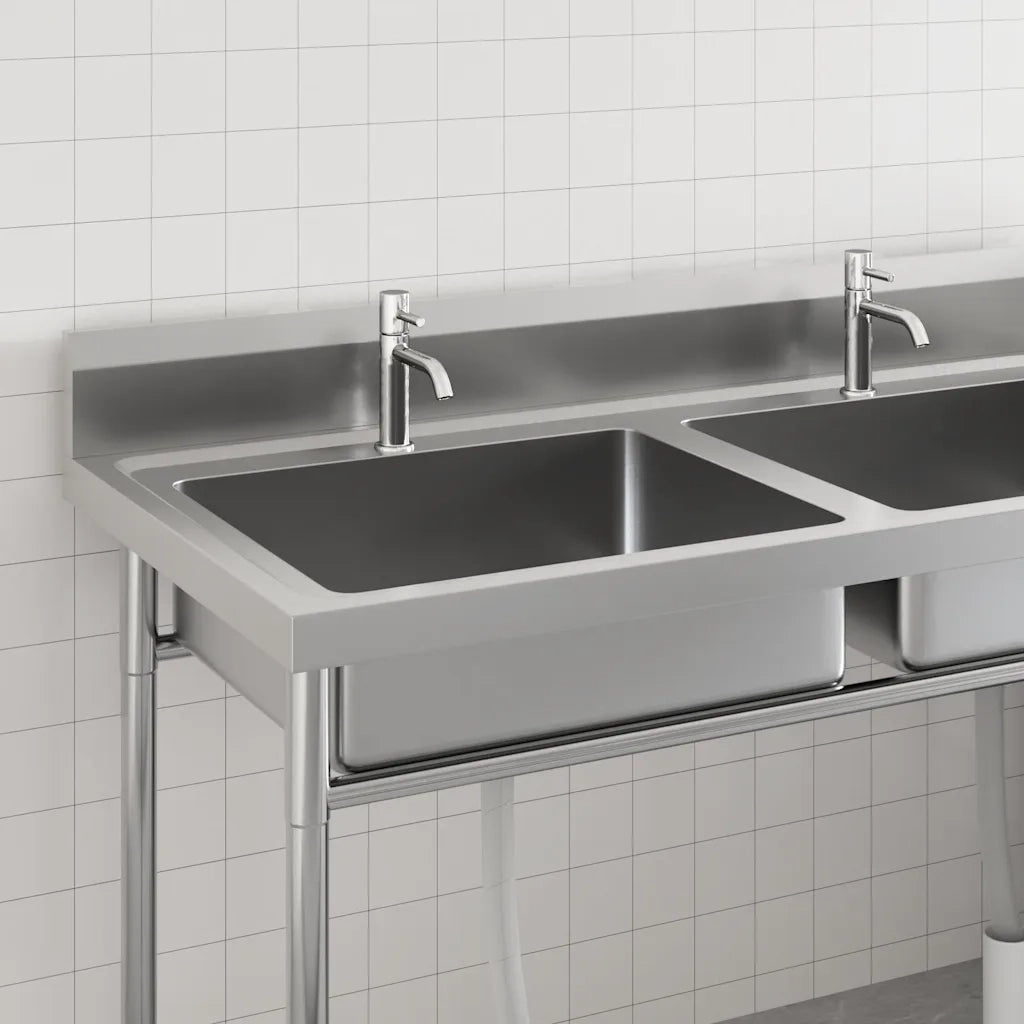 Lavello da Cucina-Lavandino-Lavabo a Doppia Vasca in Acciaio Inox