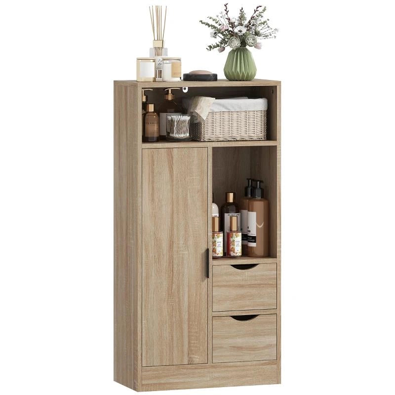 MOBILE BAGNO SALVASPAZIO SLIM CON 2 CASSETTI, RIPIANI E ARMADIETTO, 50X25X100 CM, LEGNO NATURALE