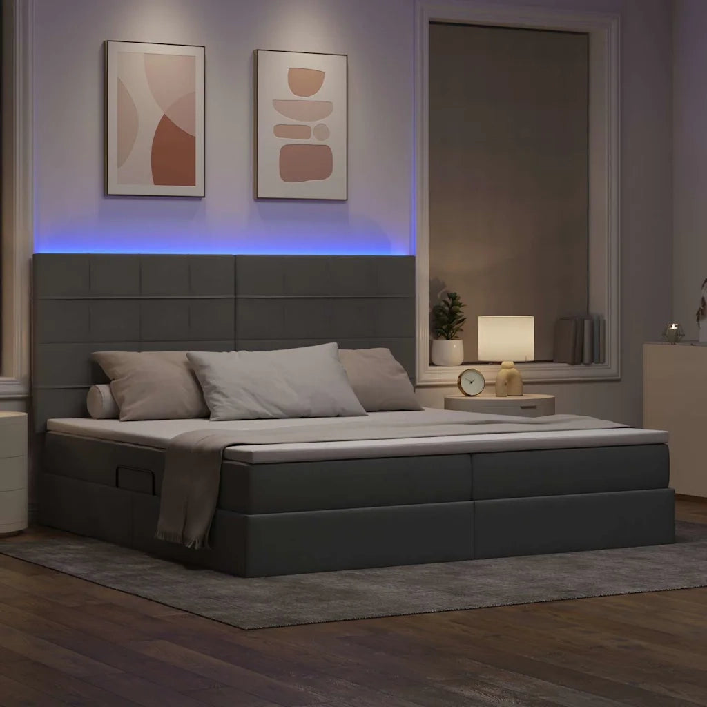 Letto con contenitore e LED con led Grigio chiaro 200 x 200 cm
