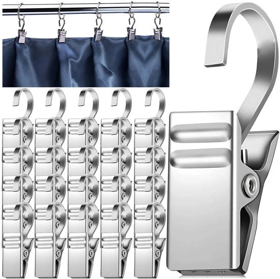 Haken per tenda in acciaio inossidabile - 100 pezzi - Multifunzionali - Argento - Lunghezza totale 35 mm