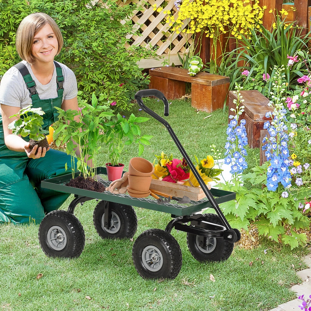 Carrello da Giardino 94x48.5x100 cm Capacità 150 kg in Acciaio Nero e Verde