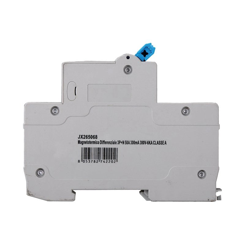 RCBO Interruttore Magnetotermico Differenziale Tipo A Curva C 3P+N 4M 6000A 300mA C50A AC 400V IP20 IEC61009-1