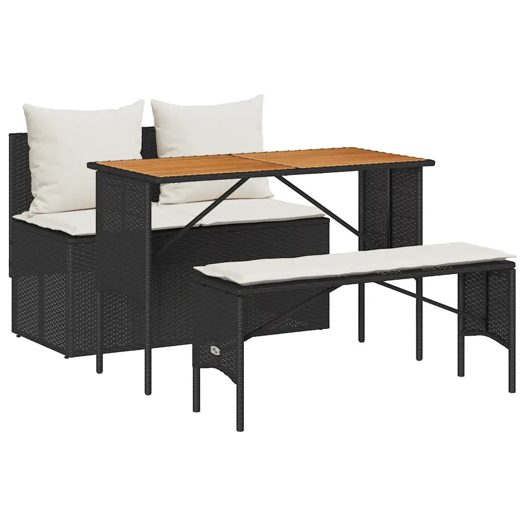 Set da Pranzo da Giardino 3 pz con Cuscini Nero in Polyrattan 4104190