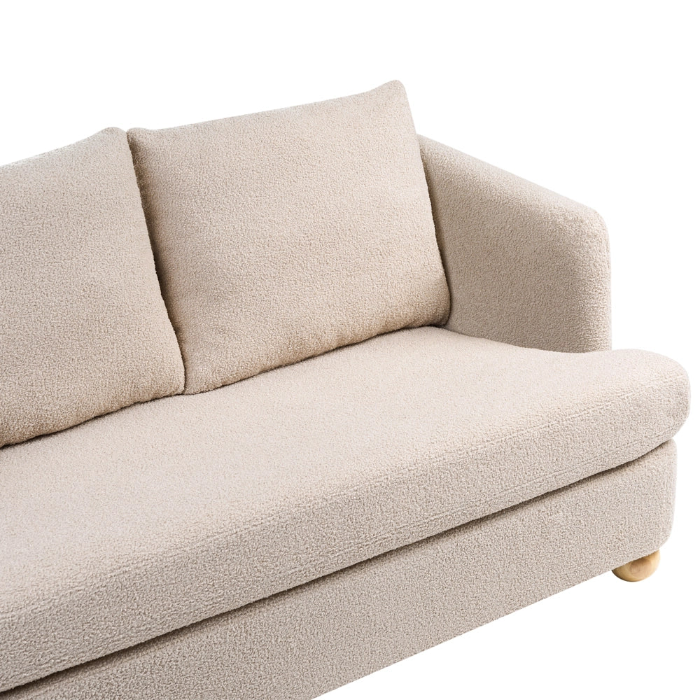 Divano a 2 posti con rivestimento in tessuto braccioli e gambe rotonde in legno per soggiorno beige chiaro