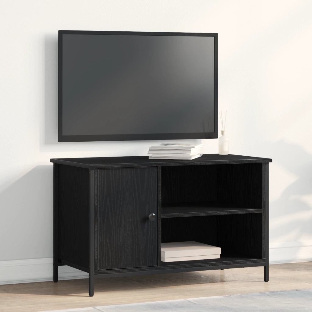 Mobile TV  Nero Rovere 80x40x50 cm Legno ingegnerizzato e Acciaio