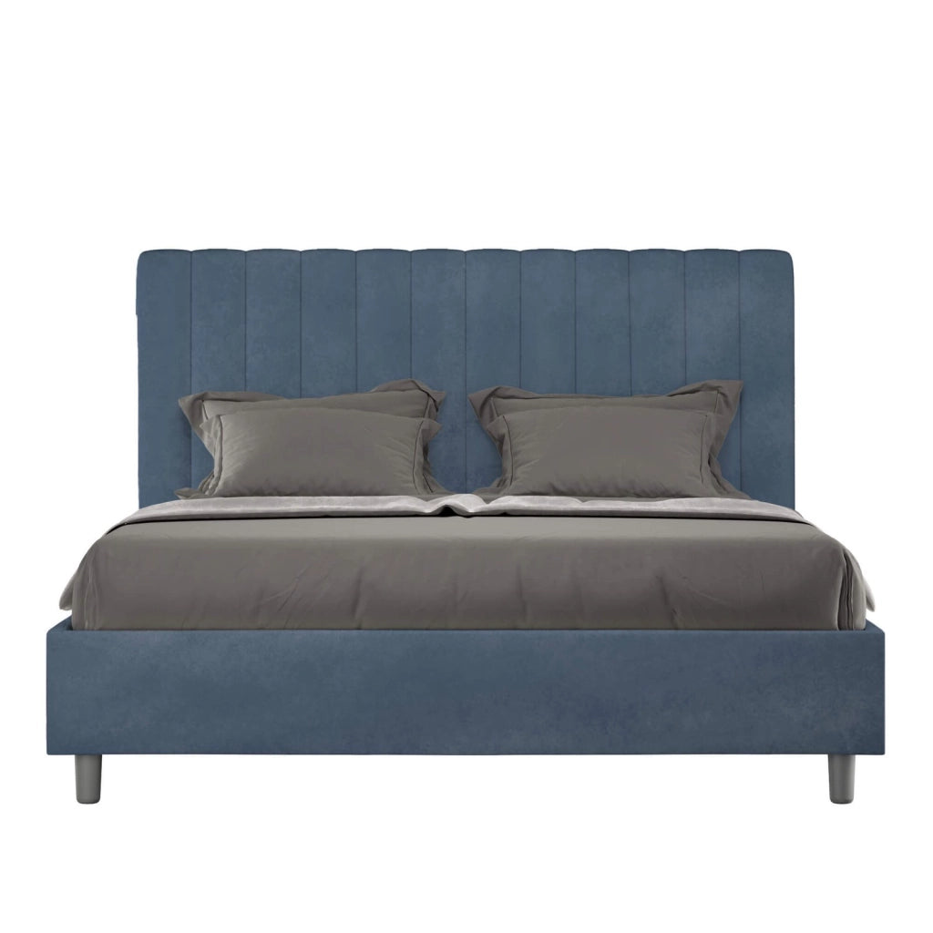 Letto una piazza e mezza contenitore imbottito 130x200 microfibra blu Agueda