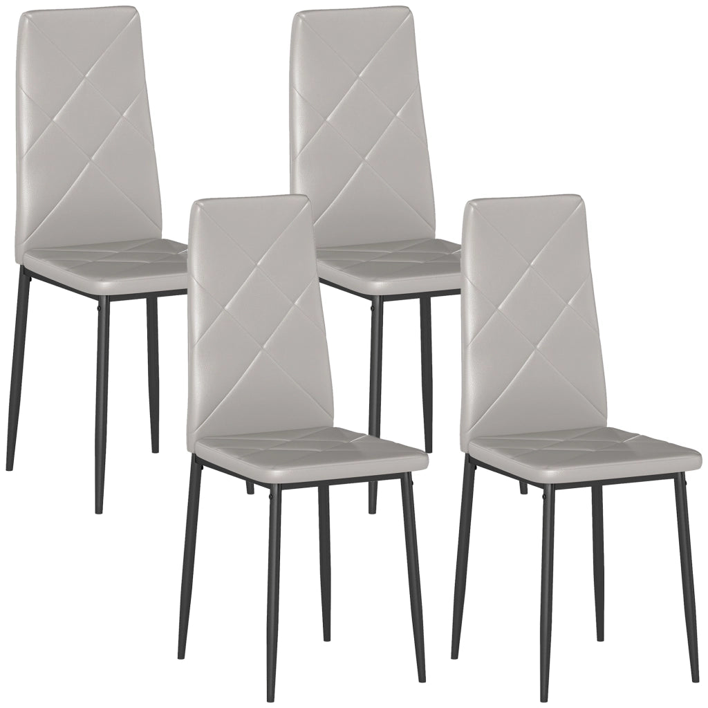 Set 4 Sedie da Pranzo Imbottite in Similpelle con Schienale Alto e Gambe in Metallo ¨C Zephmum ¨C Grigio 41x50x97 cm