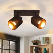ZMH Faretto da soffitto neri vintage 2 E14 rotativi 350° paralume tessuto per soggiorno camera senza lampadina