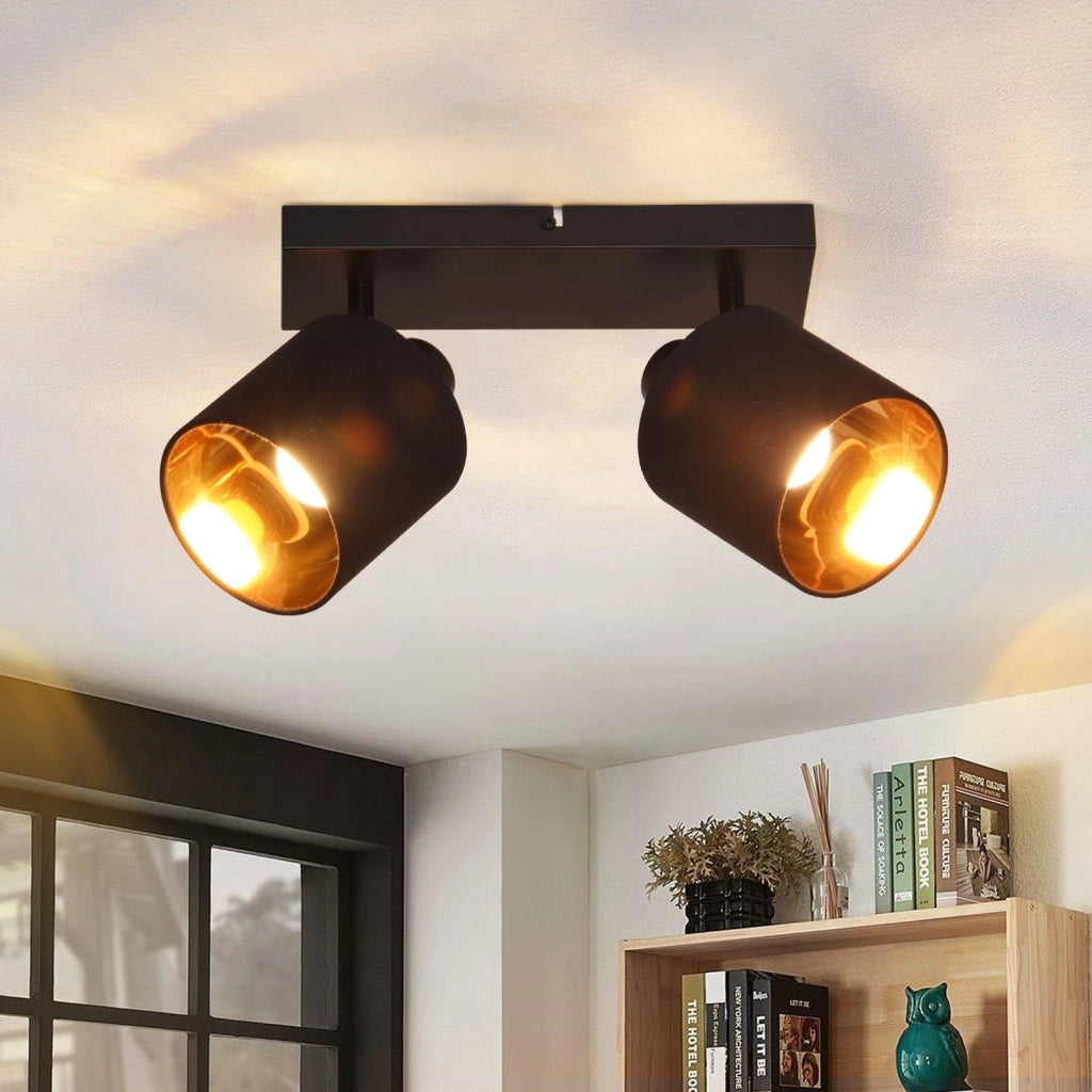 ZMH Faretto da soffitto neri vintage 2 E14 rotativi 350° paralume tessuto per soggiorno camera senza lampadina