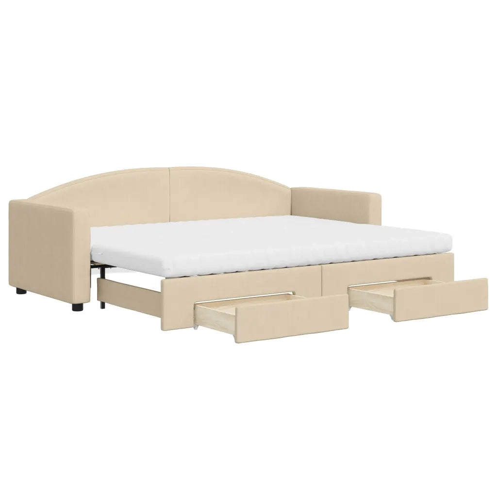 Divano Letto Estraibile con Cassetti Crema 80x200 cm in Tessutocod mxl 130644