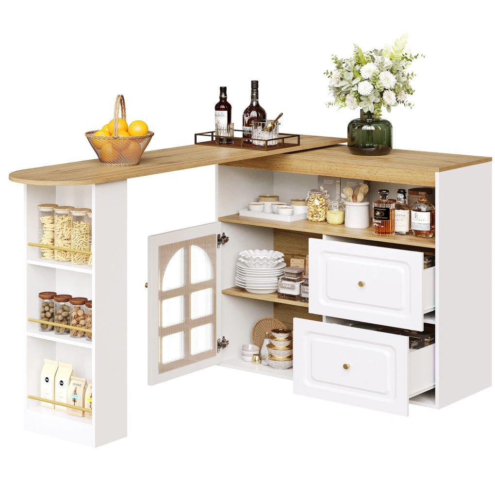 Credenza 138-204x39x104 cm girevole e allungabile in MDF bianco