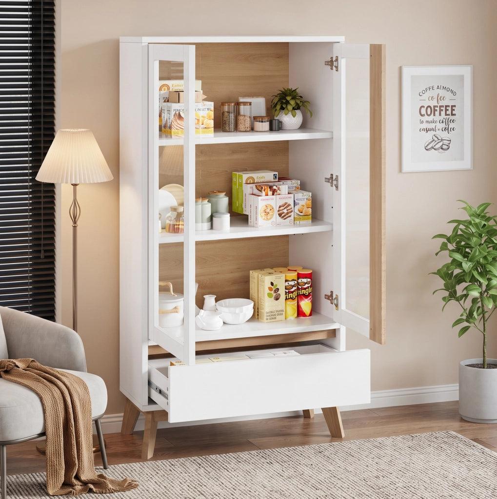 Mobile da Cucina con Ripiani Regolabili, Bianco e Effetto Legno, 80x40x150 cm