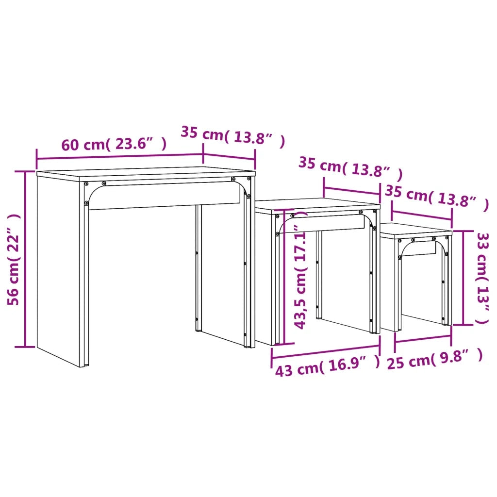 3 pz Tavolini da salotto | Tavolino da caff¨¨ | Tavolino da Soggiorno Impilabili Neri in Legno Multistrato