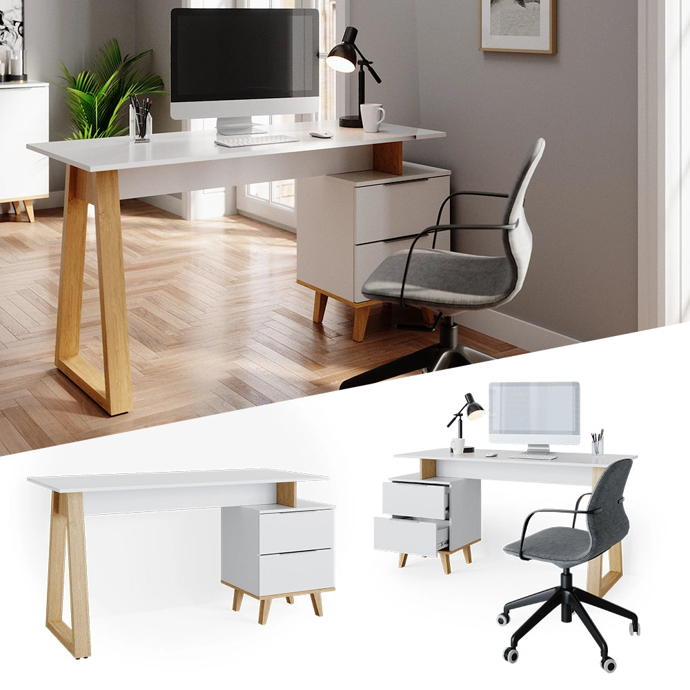 Vicco Scrivania Bianco 138 x 60 cm con cassetti L